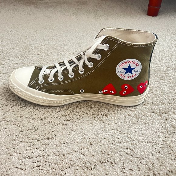 $320 Authentic COMME des GARCONS PLAY Converse Men's Green Hi Sneakers Sz.10 - Picture 6 of 12